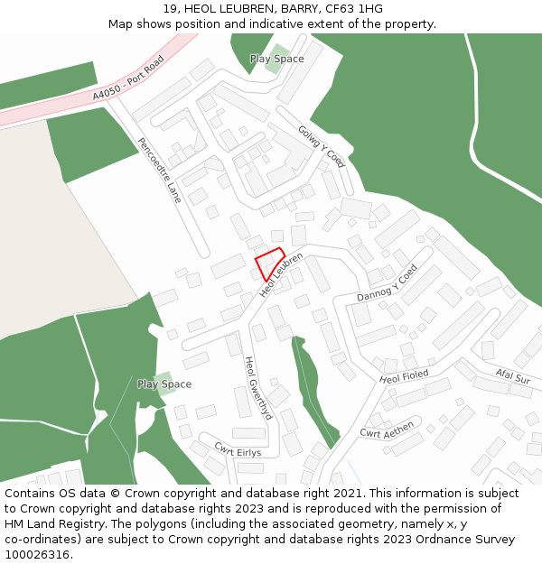 19, HEOL LEUBREN, BARRY, CF63 1HG: Location map and indicative extent of plot