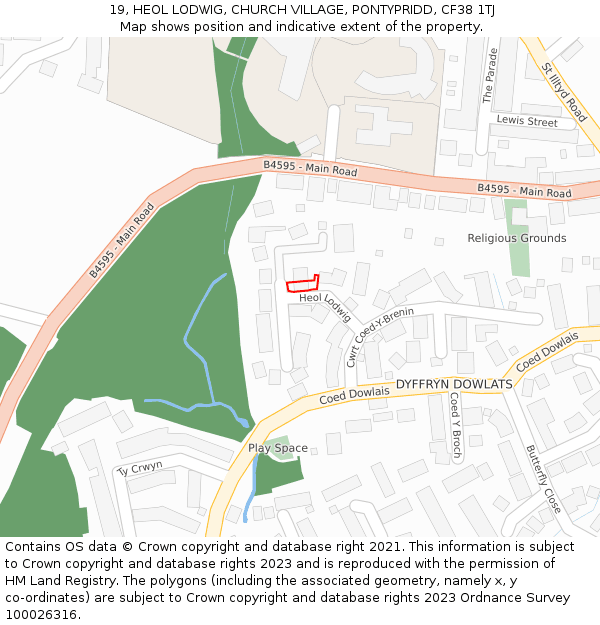 19, HEOL LODWIG, CHURCH VILLAGE, PONTYPRIDD, CF38 1TJ: Location map and indicative extent of plot