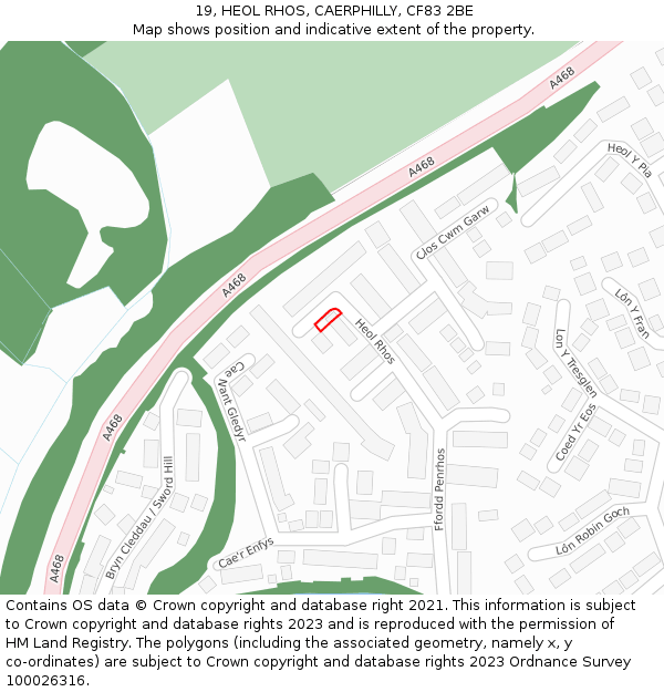 19, HEOL RHOS, CAERPHILLY, CF83 2BE: Location map and indicative extent of plot