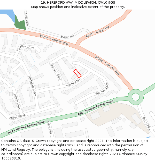 19, HEREFORD WAY, MIDDLEWICH, CW10 9GS: Location map and indicative extent of plot