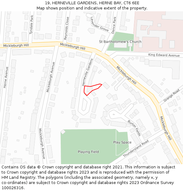 19, HERNEVILLE GARDENS, HERNE BAY, CT6 6EE: Location map and indicative extent of plot