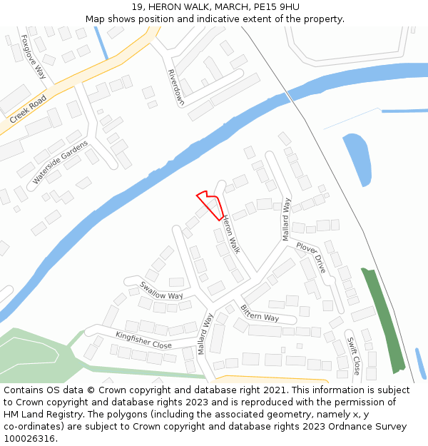 19, HERON WALK, MARCH, PE15 9HU: Location map and indicative extent of plot