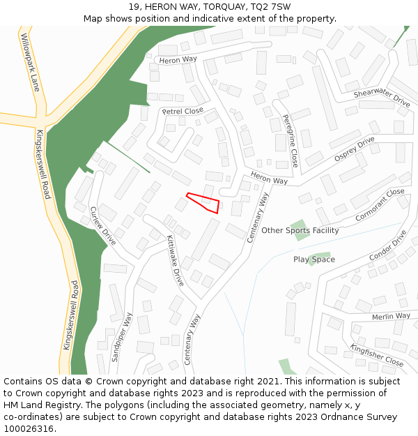 19, HERON WAY, TORQUAY, TQ2 7SW: Location map and indicative extent of plot