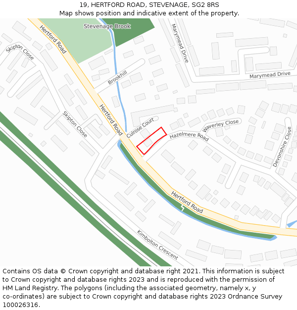 19, HERTFORD ROAD, STEVENAGE, SG2 8RS: Location map and indicative extent of plot