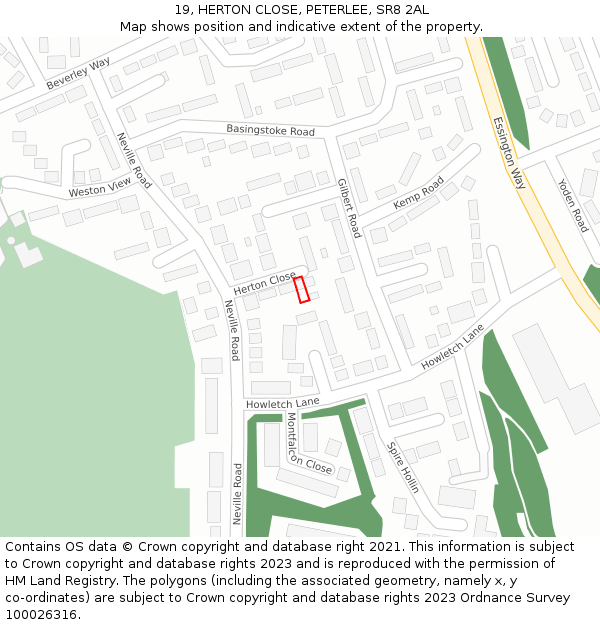 19, HERTON CLOSE, PETERLEE, SR8 2AL: Location map and indicative extent of plot