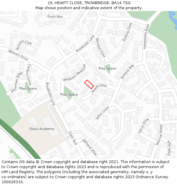 19, HEWITT CLOSE, TROWBRIDGE, BA14 7SG: Location map and indicative extent of plot