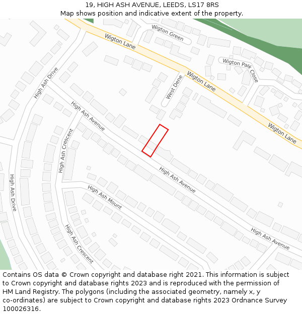 19, HIGH ASH AVENUE, LEEDS, LS17 8RS: Location map and indicative extent of plot
