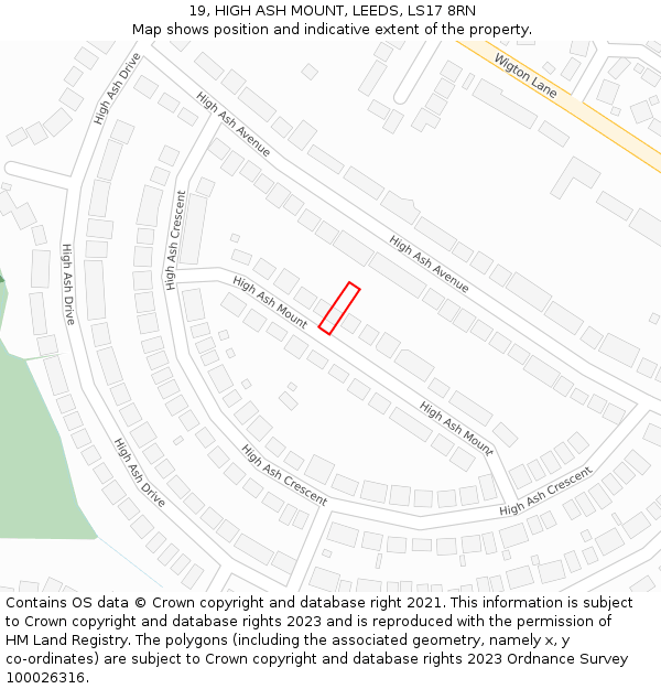 19, HIGH ASH MOUNT, LEEDS, LS17 8RN: Location map and indicative extent of plot