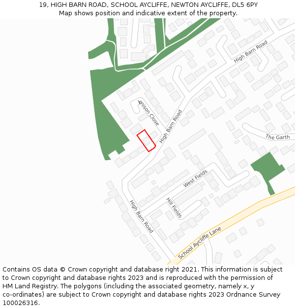 19, HIGH BARN ROAD, SCHOOL AYCLIFFE, NEWTON AYCLIFFE, DL5 6PY: Location map and indicative extent of plot