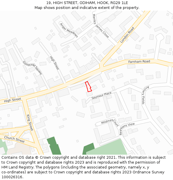 19, HIGH STREET, ODIHAM, HOOK, RG29 1LE: Location map and indicative extent of plot