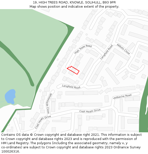 19, HIGH TREES ROAD, KNOWLE, SOLIHULL, B93 9PR: Location map and indicative extent of plot