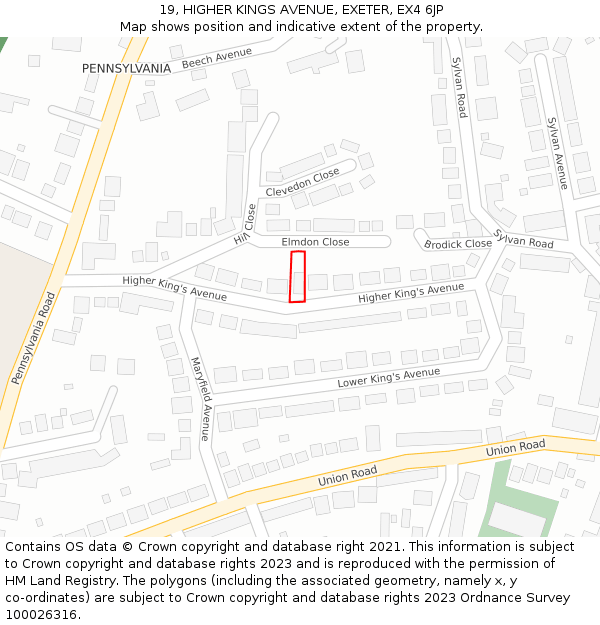 19, HIGHER KINGS AVENUE, EXETER, EX4 6JP: Location map and indicative extent of plot