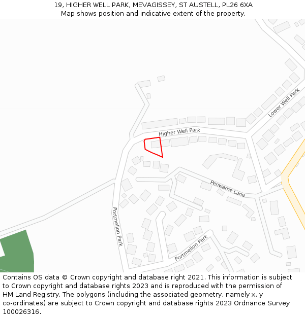 19, HIGHER WELL PARK, MEVAGISSEY, ST AUSTELL, PL26 6XA: Location map and indicative extent of plot