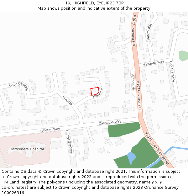 19, HIGHFIELD, EYE, IP23 7BP: Location map and indicative extent of plot