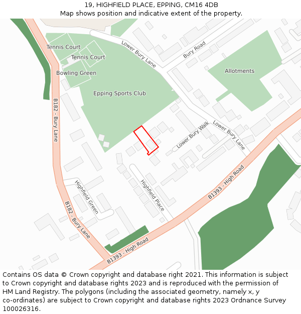 19, HIGHFIELD PLACE, EPPING, CM16 4DB: Location map and indicative extent of plot