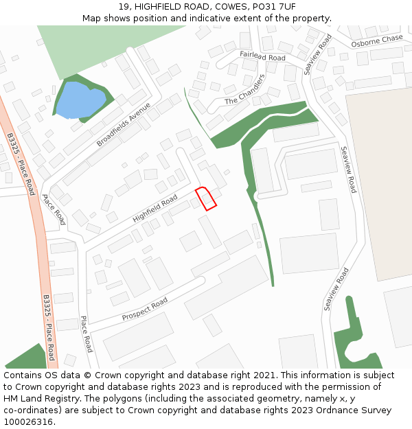 19, HIGHFIELD ROAD, COWES, PO31 7UF: Location map and indicative extent of plot