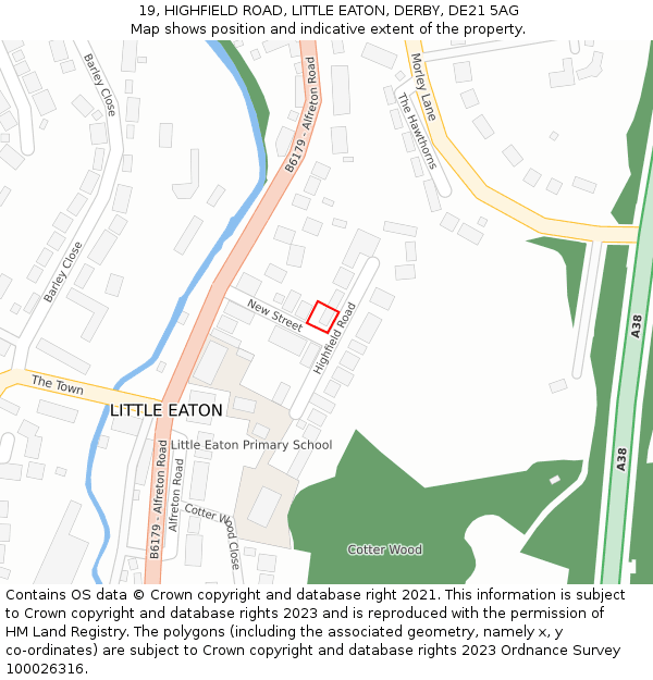 19, HIGHFIELD ROAD, LITTLE EATON, DERBY, DE21 5AG: Location map and indicative extent of plot