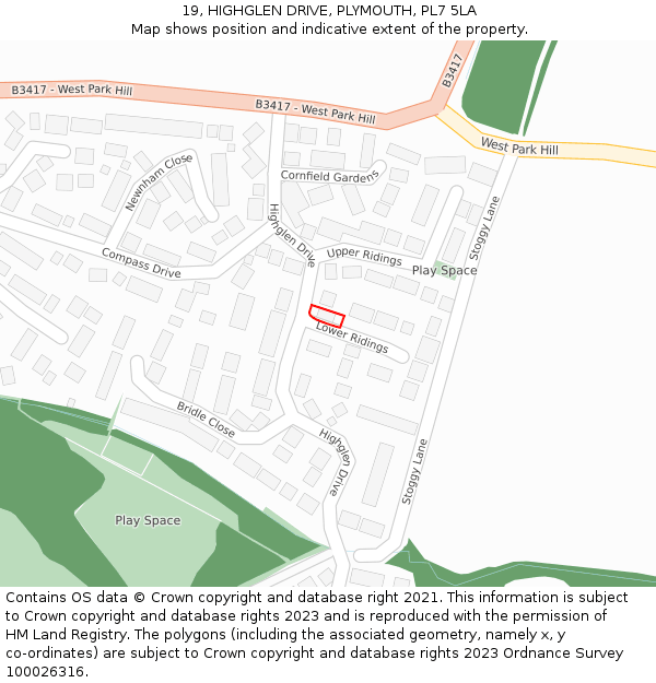 19, HIGHGLEN DRIVE, PLYMOUTH, PL7 5LA: Location map and indicative extent of plot