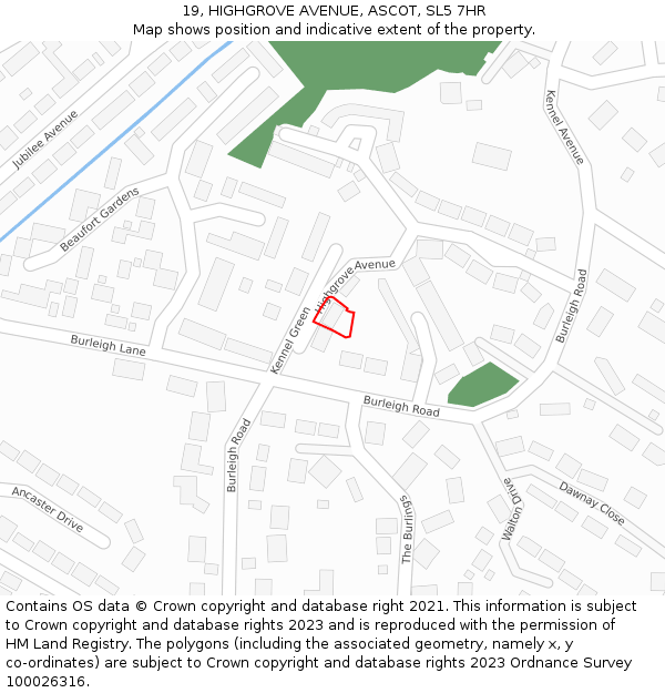 19, HIGHGROVE AVENUE, ASCOT, SL5 7HR: Location map and indicative extent of plot