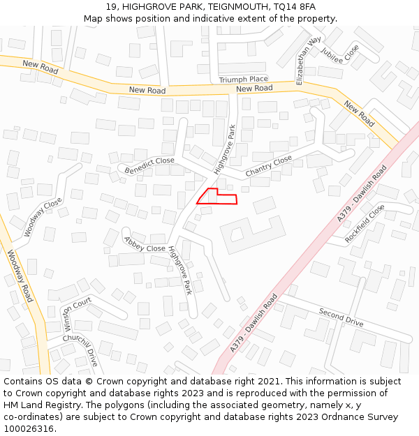 19, HIGHGROVE PARK, TEIGNMOUTH, TQ14 8FA: Location map and indicative extent of plot