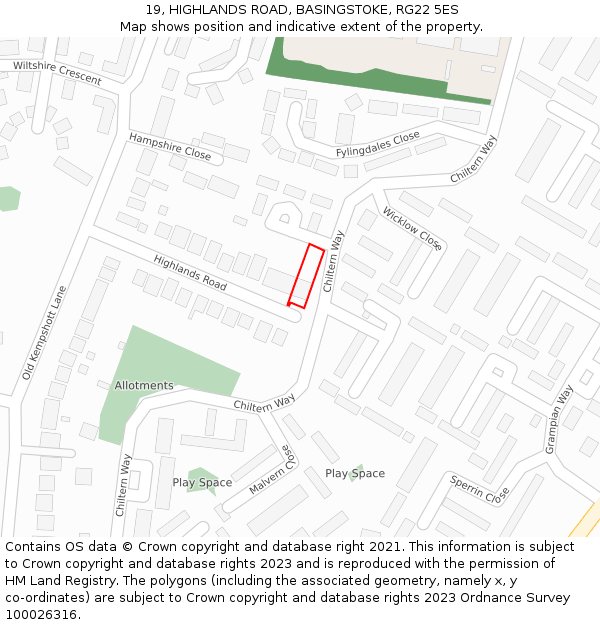 19, HIGHLANDS ROAD, BASINGSTOKE, RG22 5ES: Location map and indicative extent of plot