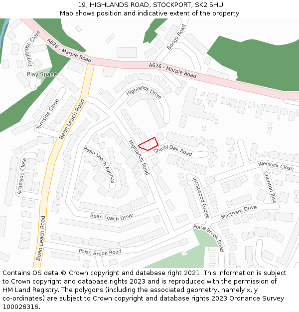 19, HIGHLANDS ROAD, STOCKPORT, SK2 5HU: Location map and indicative extent of plot
