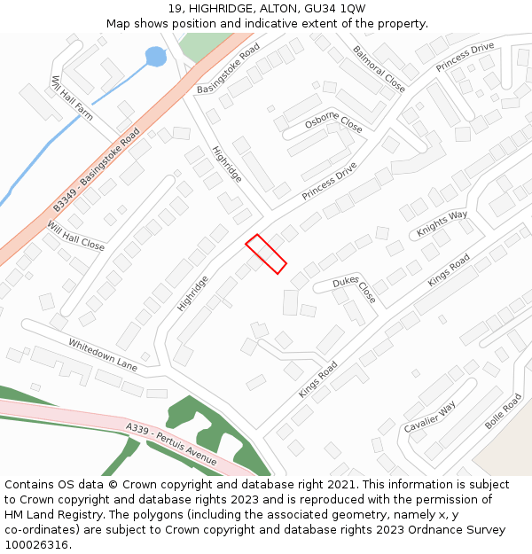 19, HIGHRIDGE, ALTON, GU34 1QW: Location map and indicative extent of plot