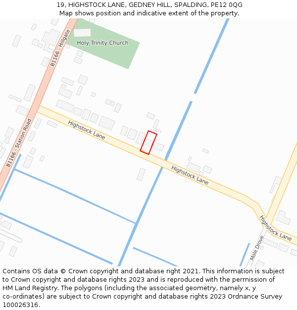 19, HIGHSTOCK LANE, GEDNEY HILL, SPALDING, PE12 0QG: Location map and indicative extent of plot