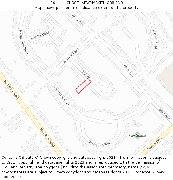 19, HILL CLOSE, NEWMARKET, CB8 0NR: Location map and indicative extent of plot