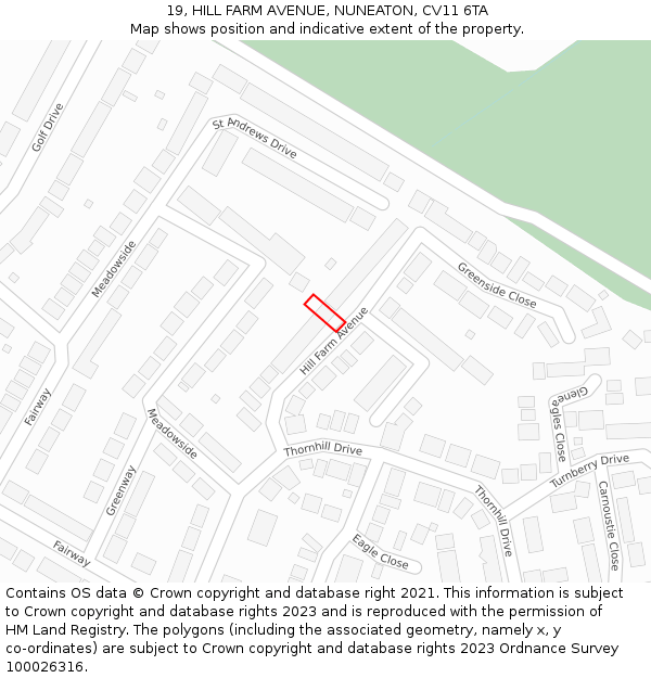 19, HILL FARM AVENUE, NUNEATON, CV11 6TA: Location map and indicative extent of plot