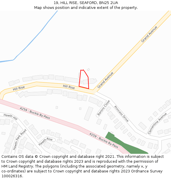 19, HILL RISE, SEAFORD, BN25 2UA: Location map and indicative extent of plot
