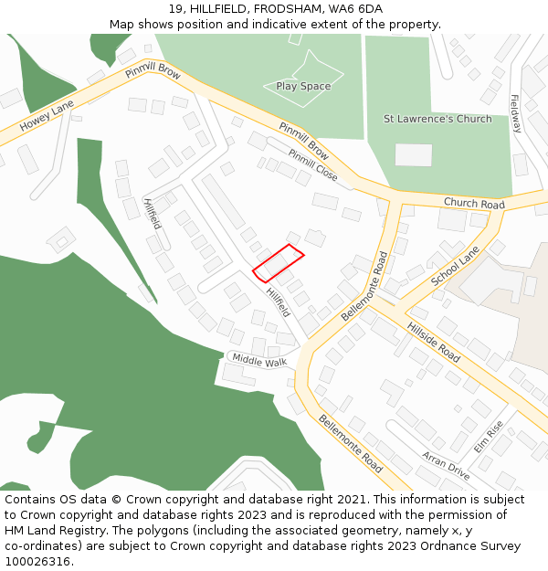 19, HILLFIELD, FRODSHAM, WA6 6DA: Location map and indicative extent of plot