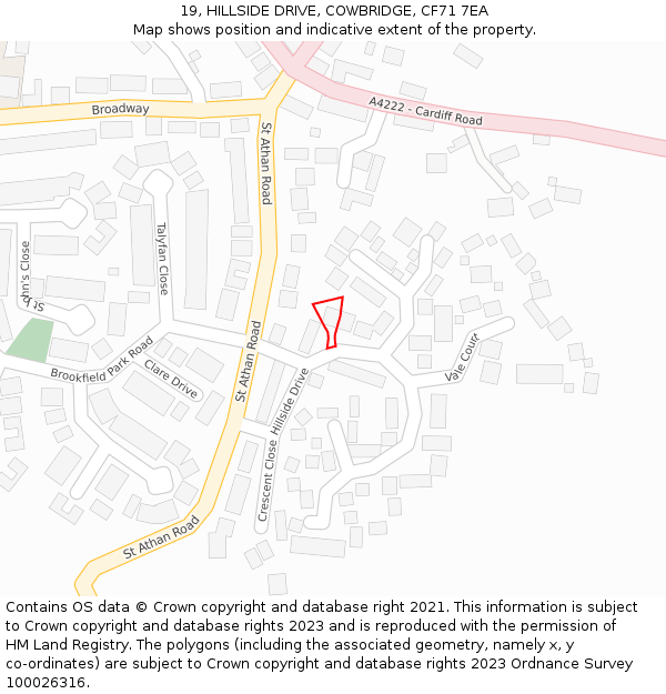 19, HILLSIDE DRIVE, COWBRIDGE, CF71 7EA: Location map and indicative extent of plot