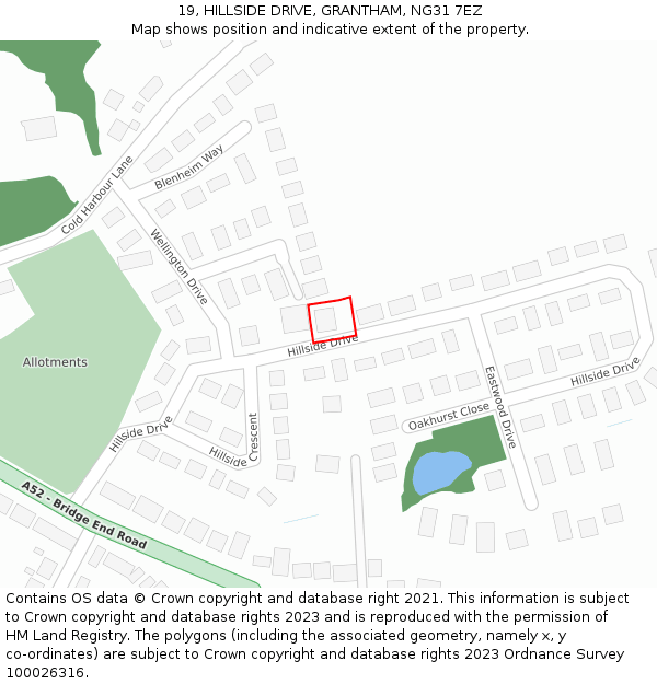 19, HILLSIDE DRIVE, GRANTHAM, NG31 7EZ: Location map and indicative extent of plot