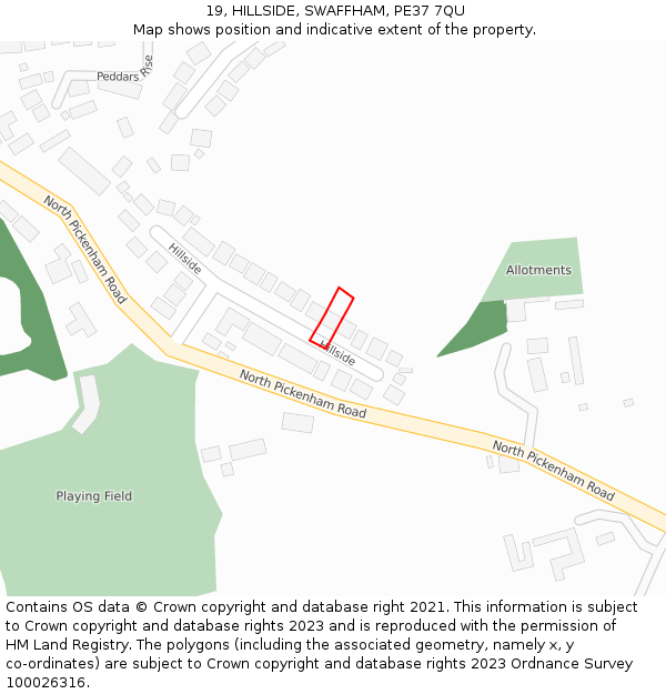 19, HILLSIDE, SWAFFHAM, PE37 7QU: Location map and indicative extent of plot