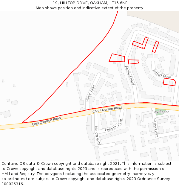 19, HILLTOP DRIVE, OAKHAM, LE15 6NF: Location map and indicative extent of plot