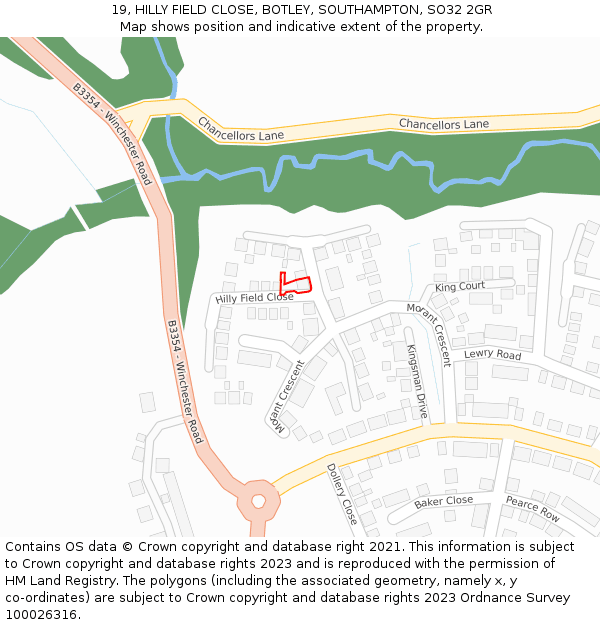 19, HILLY FIELD CLOSE, BOTLEY, SOUTHAMPTON, SO32 2GR: Location map and indicative extent of plot