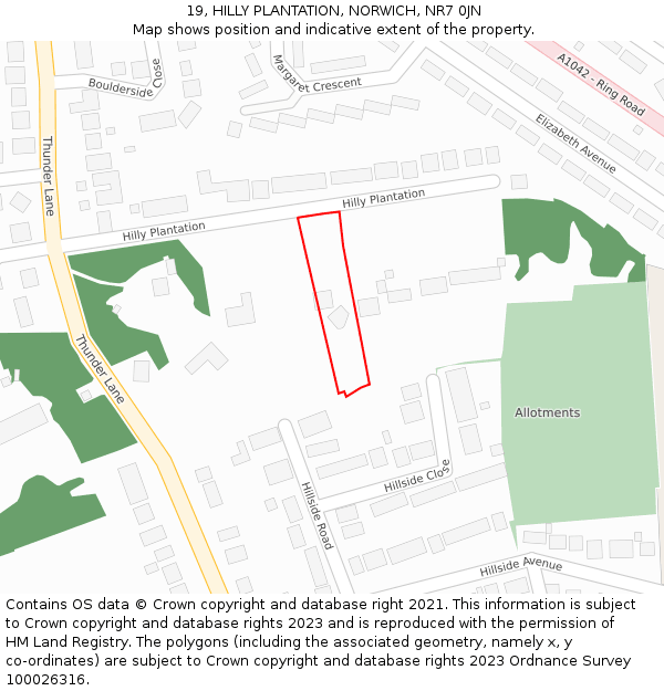19, HILLY PLANTATION, NORWICH, NR7 0JN: Location map and indicative extent of plot