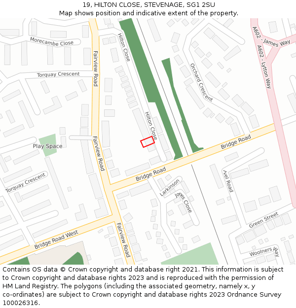 19, HILTON CLOSE, STEVENAGE, SG1 2SU: Location map and indicative extent of plot