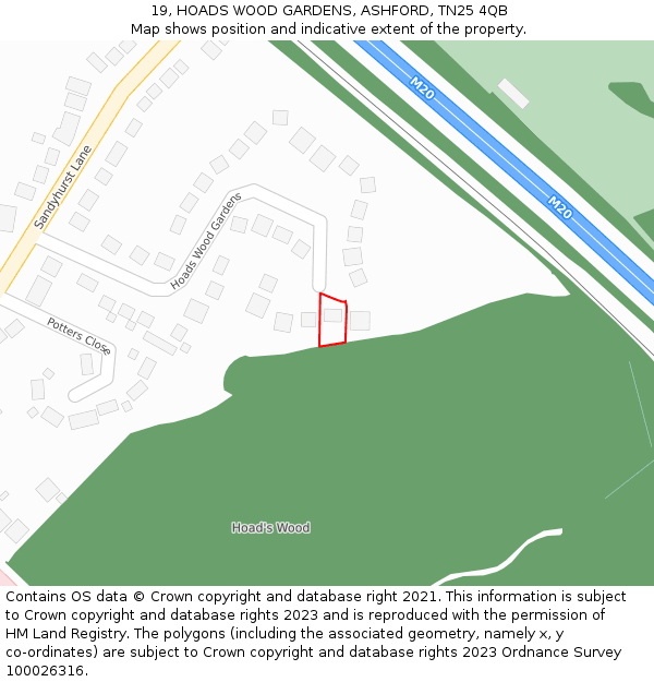 19, HOADS WOOD GARDENS, ASHFORD, TN25 4QB: Location map and indicative extent of plot
