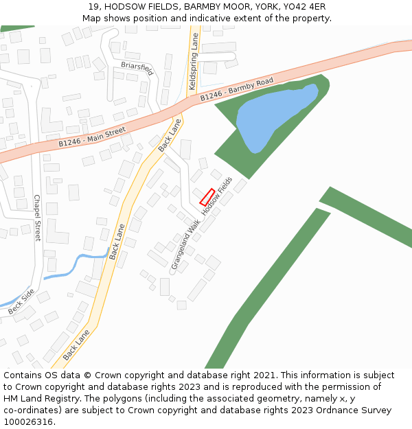 19, HODSOW FIELDS, BARMBY MOOR, YORK, YO42 4ER: Location map and indicative extent of plot