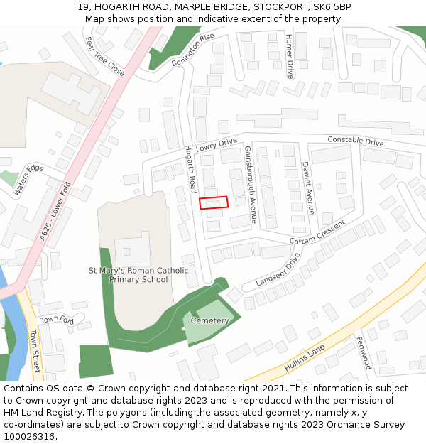 19, HOGARTH ROAD, MARPLE BRIDGE, STOCKPORT, SK6 5BP: Location map and indicative extent of plot