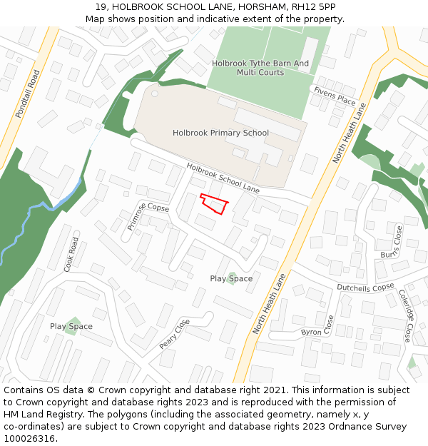 19, HOLBROOK SCHOOL LANE, HORSHAM, RH12 5PP: Location map and indicative extent of plot