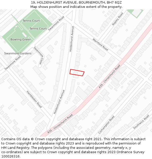 19, HOLDENHURST AVENUE, BOURNEMOUTH, BH7 6QZ: Location map and indicative extent of plot