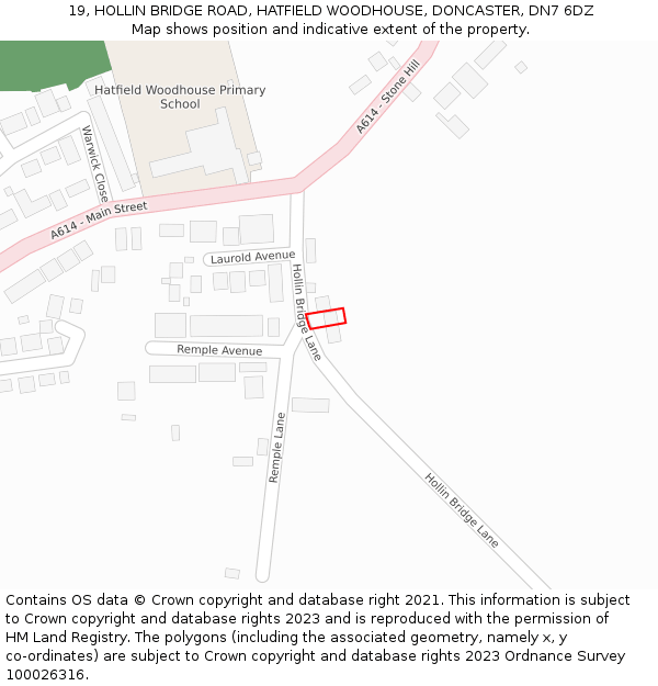 19, HOLLIN BRIDGE ROAD, HATFIELD WOODHOUSE, DONCASTER, DN7 6DZ: Location map and indicative extent of plot