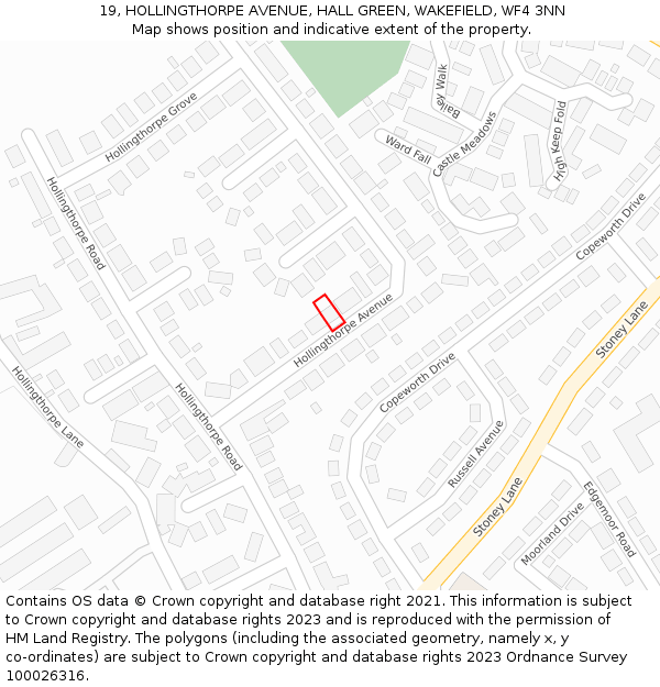 19, HOLLINGTHORPE AVENUE, HALL GREEN, WAKEFIELD, WF4 3NN: Location map and indicative extent of plot