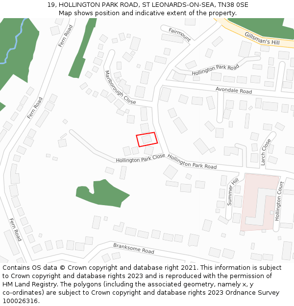 19, HOLLINGTON PARK ROAD, ST LEONARDS-ON-SEA, TN38 0SE: Location map and indicative extent of plot