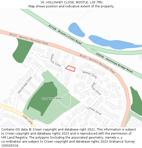 19, HOLLINHEY CLOSE, BOOTLE, L30 7RN: Location map and indicative extent of plot