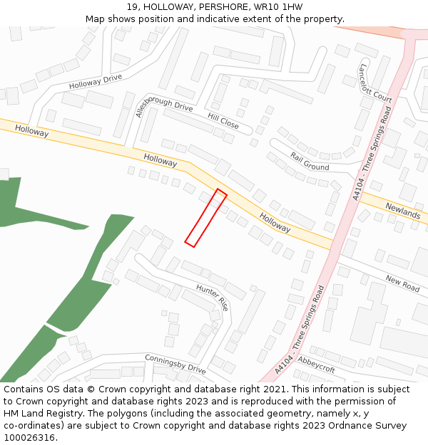 19, HOLLOWAY, PERSHORE, WR10 1HW: Location map and indicative extent of plot