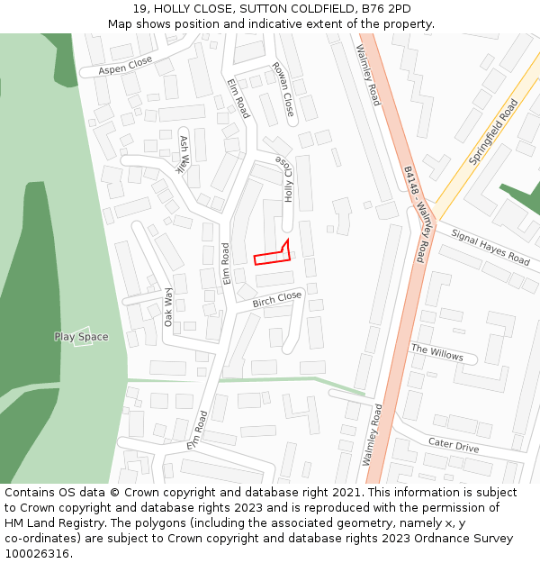19, HOLLY CLOSE, SUTTON COLDFIELD, B76 2PD: Location map and indicative extent of plot